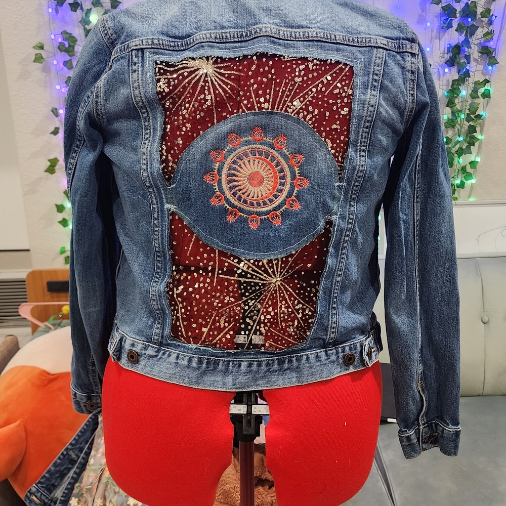 Celestial Star Burst Embroidered Denim Jacket